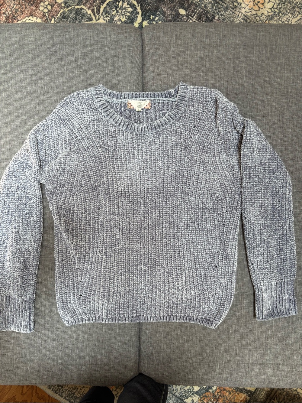 Pink Rose Lavender/Gray Knit Crewneck Sweater - Casual Everyday Open Knit Sz Lg